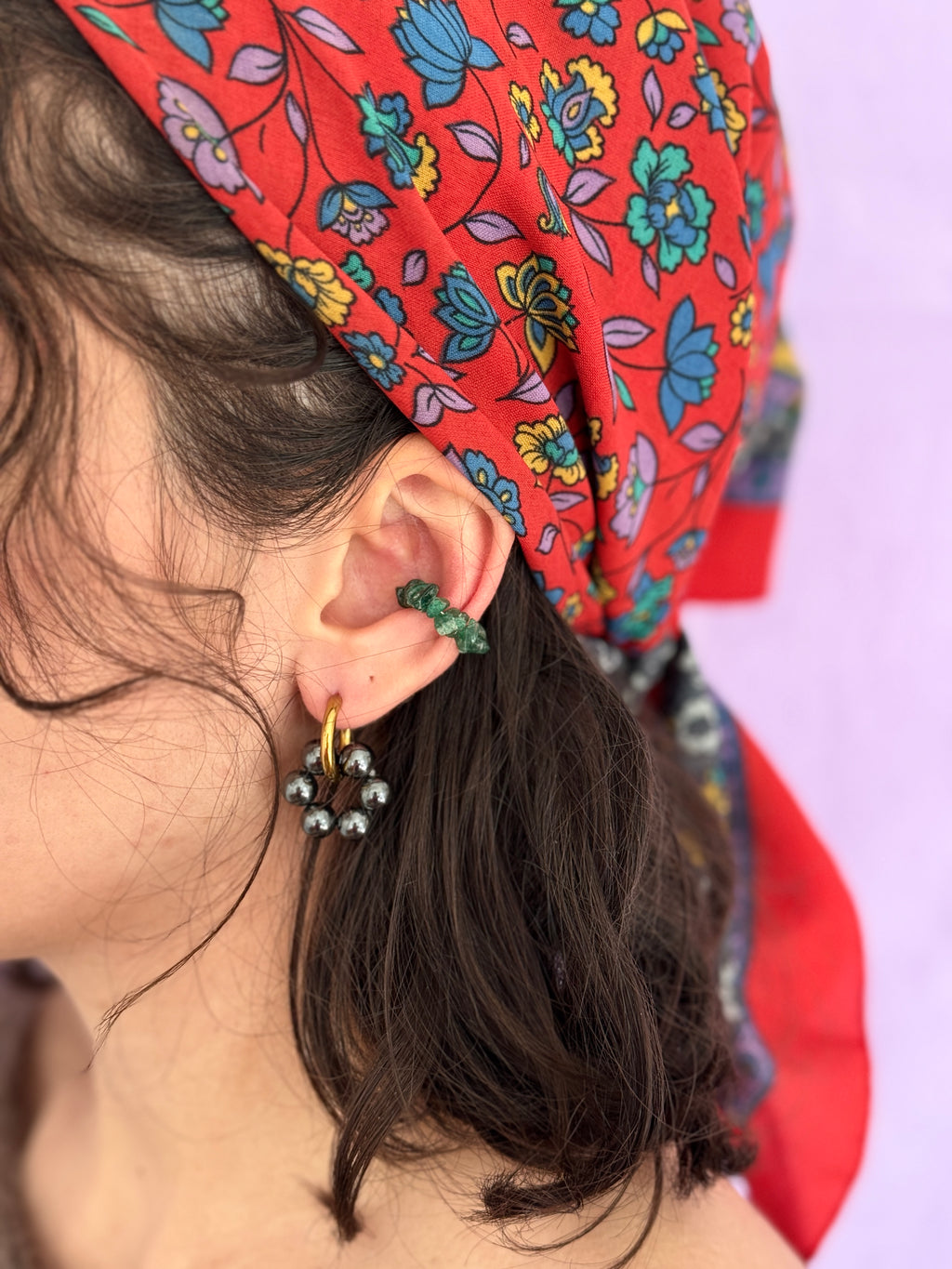 Paire petites créoles dorées & hématites