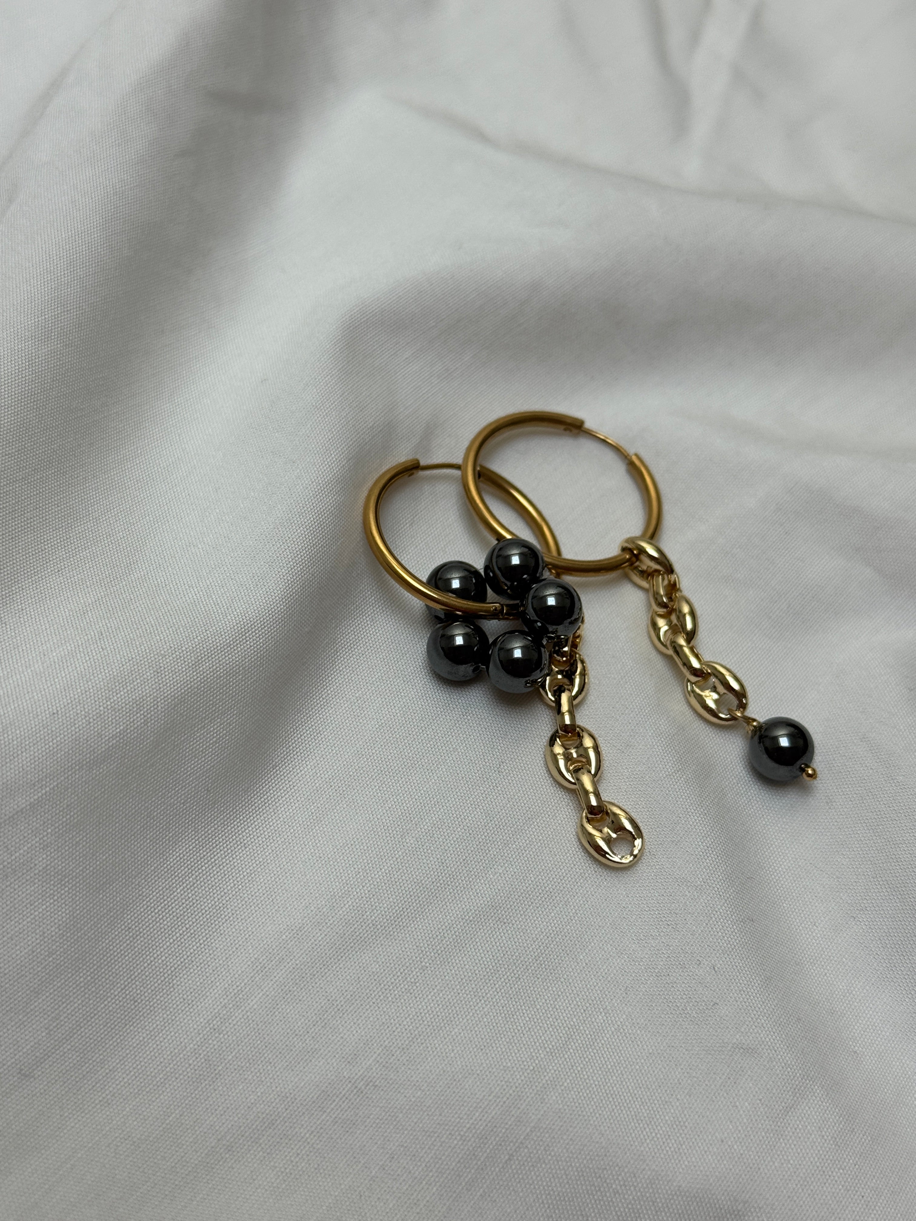 Paire grandes créoles dorées hématites #2