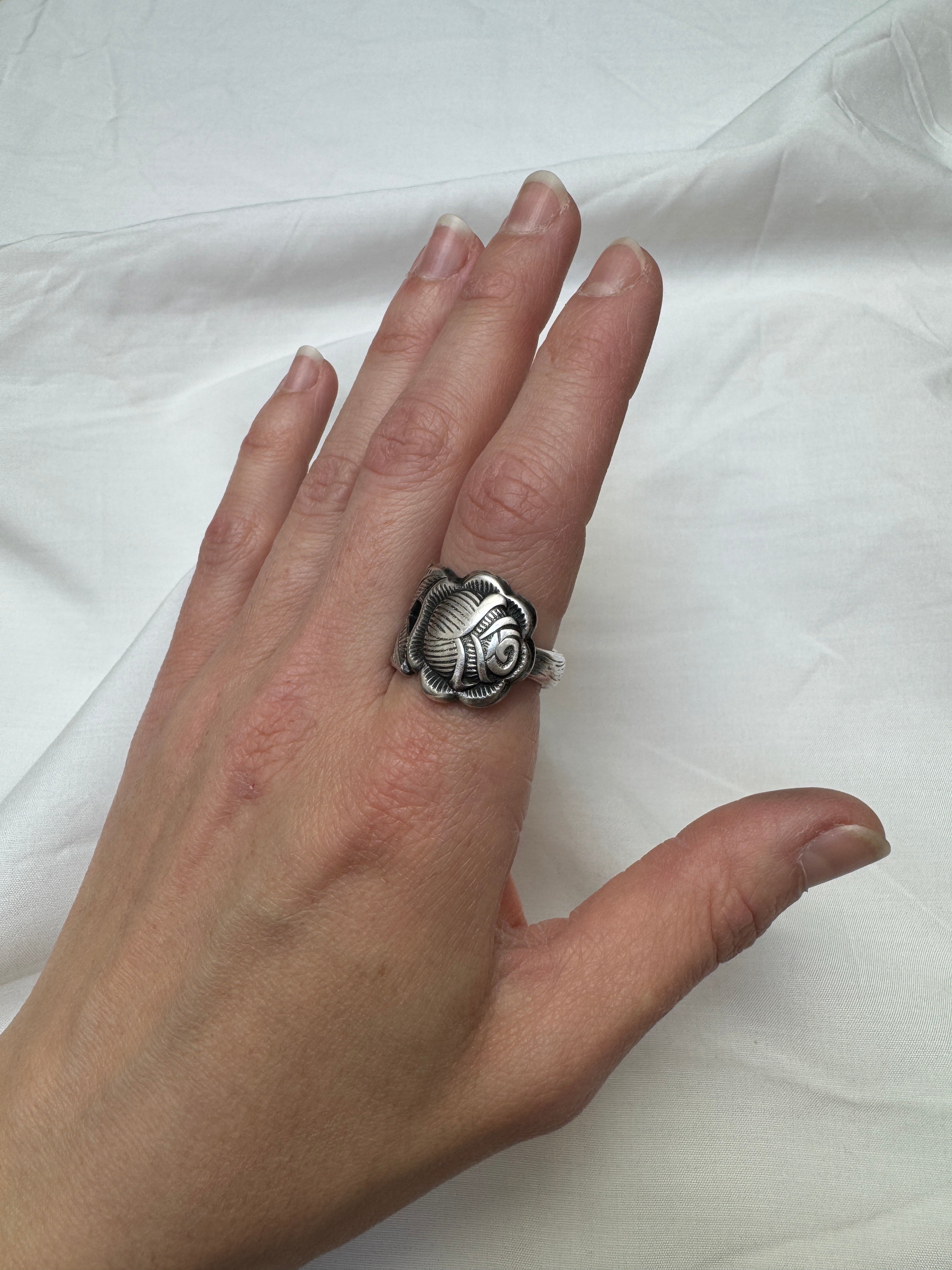 Bague Rose argentée #4