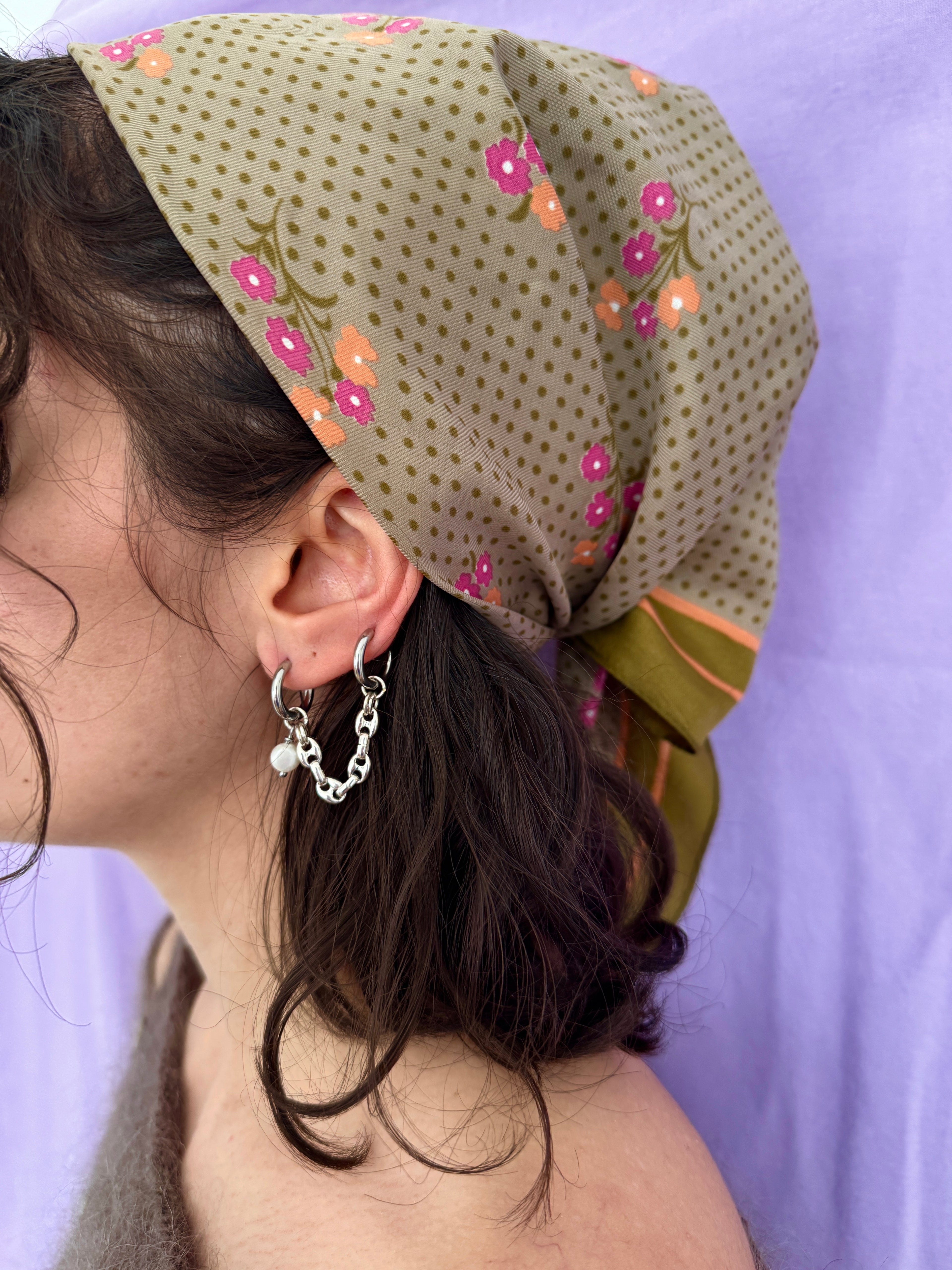 Double créoles//grains de café argentés