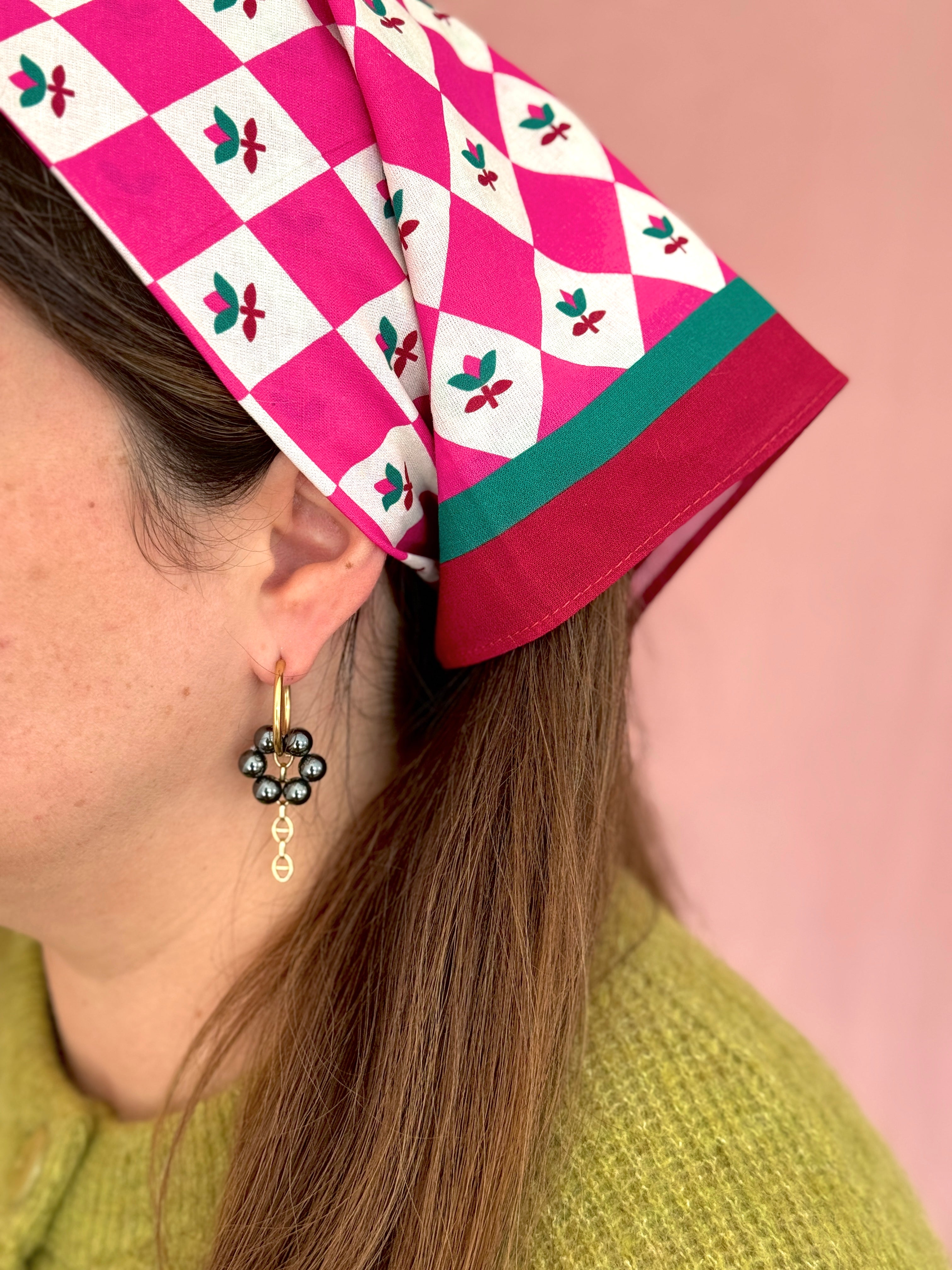 Paire grandes créoles dorées hématites #3