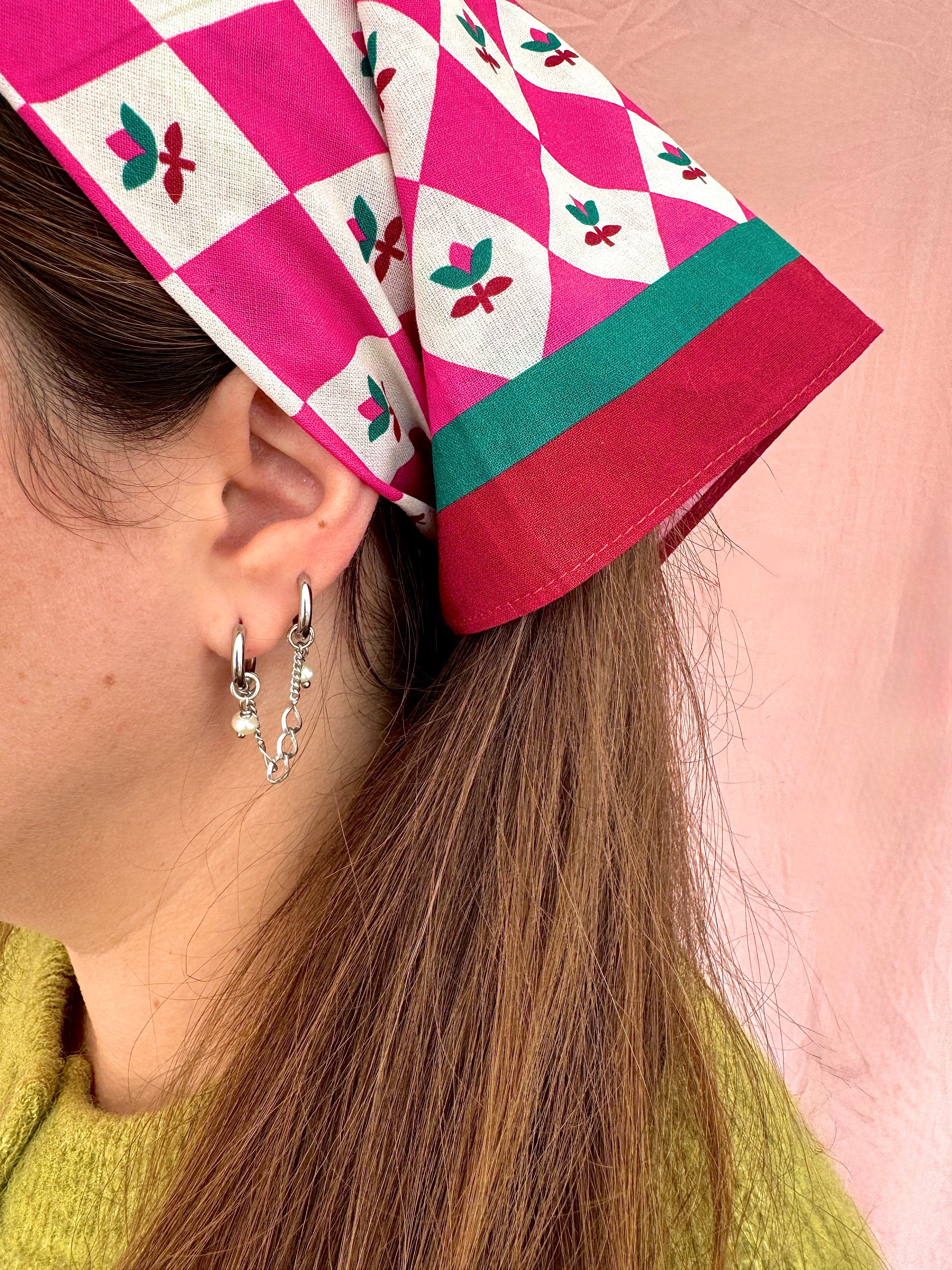 Double créoles//chaîne argentée & perles