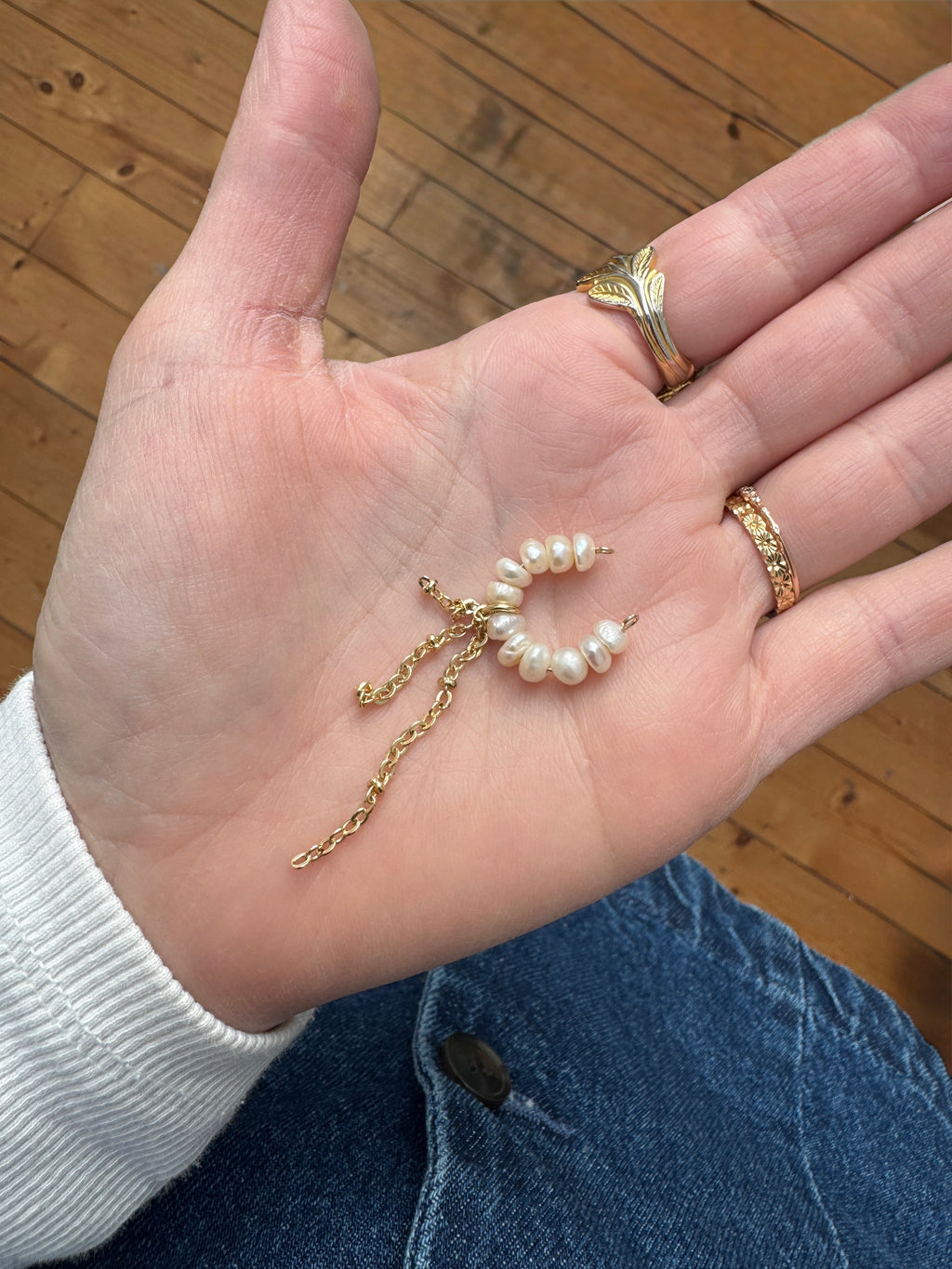 Earcuff perles d'eau douce & chaînes
