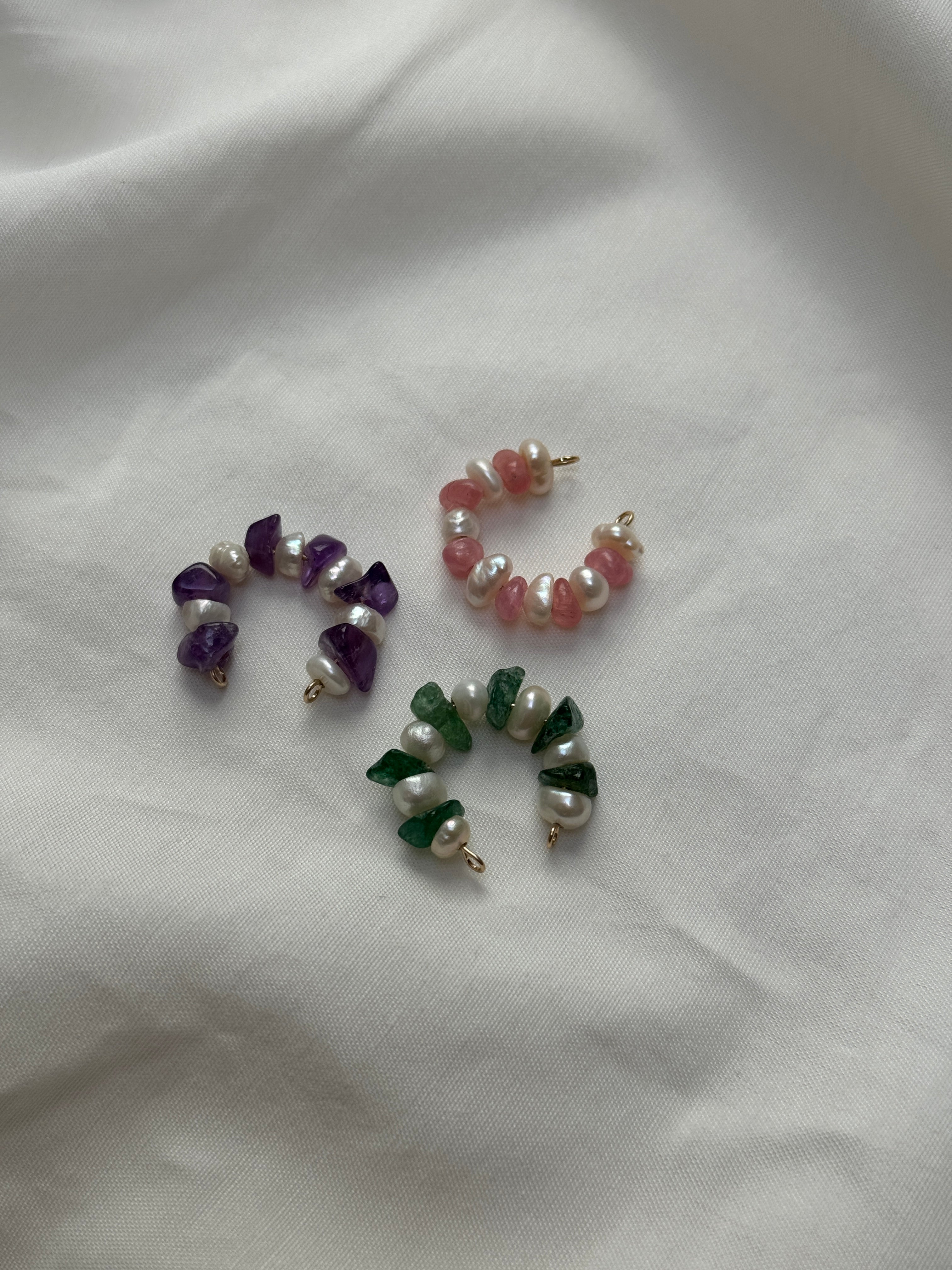 Earcuff perle d’eau douce & Jaspe vert