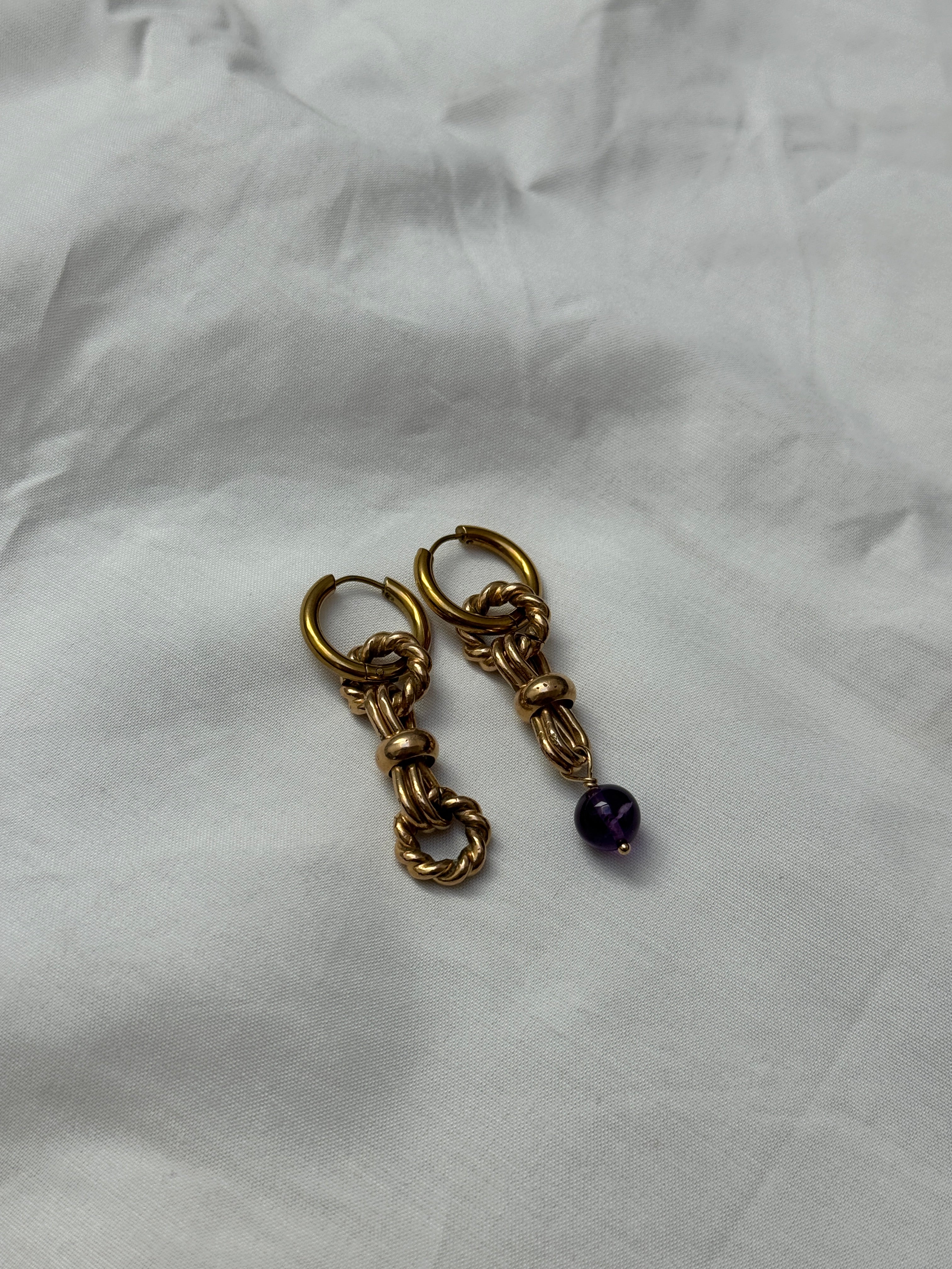 Mono créole dorée//chaîne & perle ronde améthyste