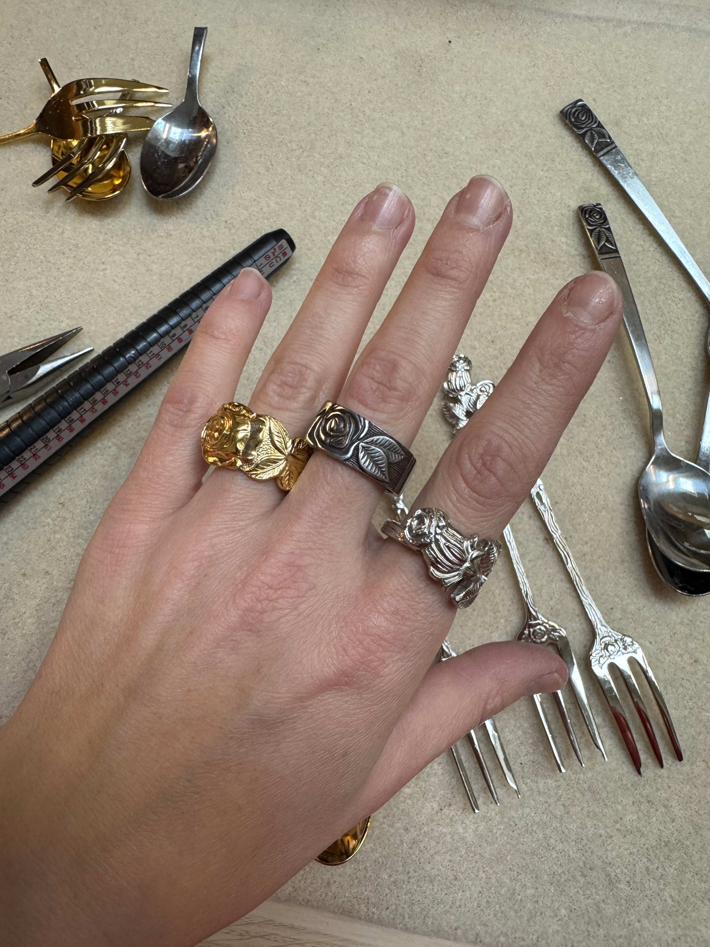 Bague Rose argentée #3