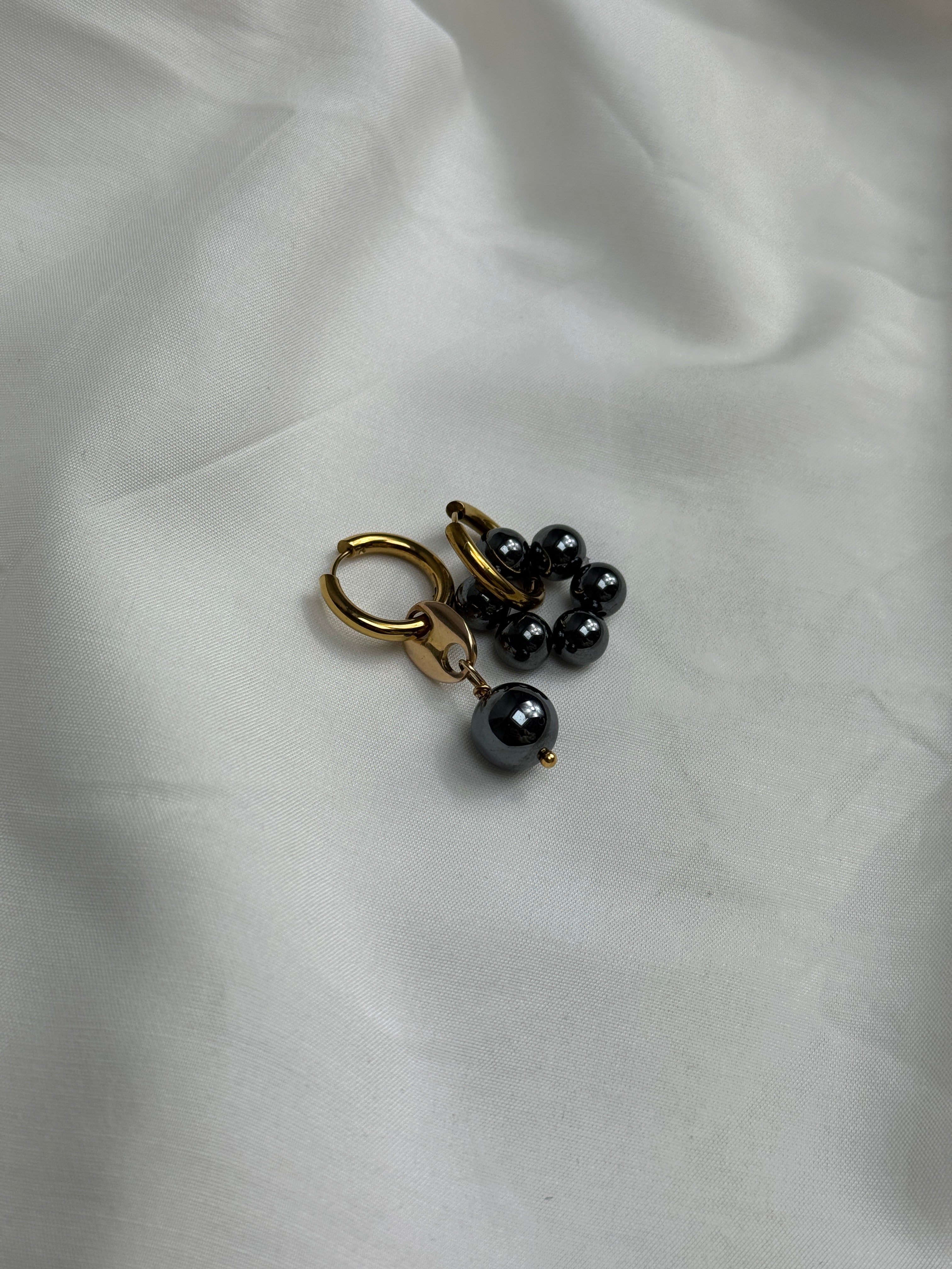 Paire petites créoles dorées & hématites