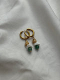 Paire petites créoles dorées coquillages & Jaspe vert #1