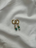 Paire petites créoles dorées coquillages & Jaspe vert #2