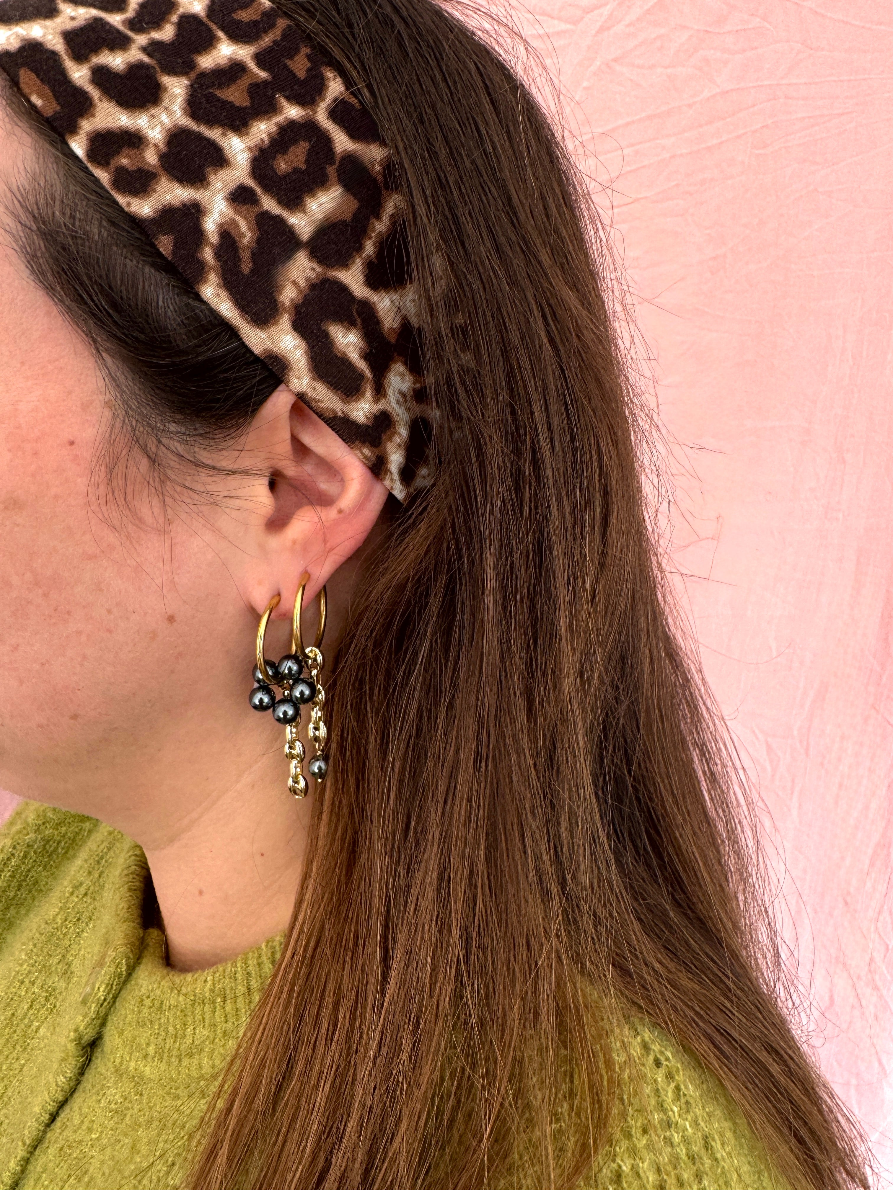 Paire grandes créoles dorées hématites #2