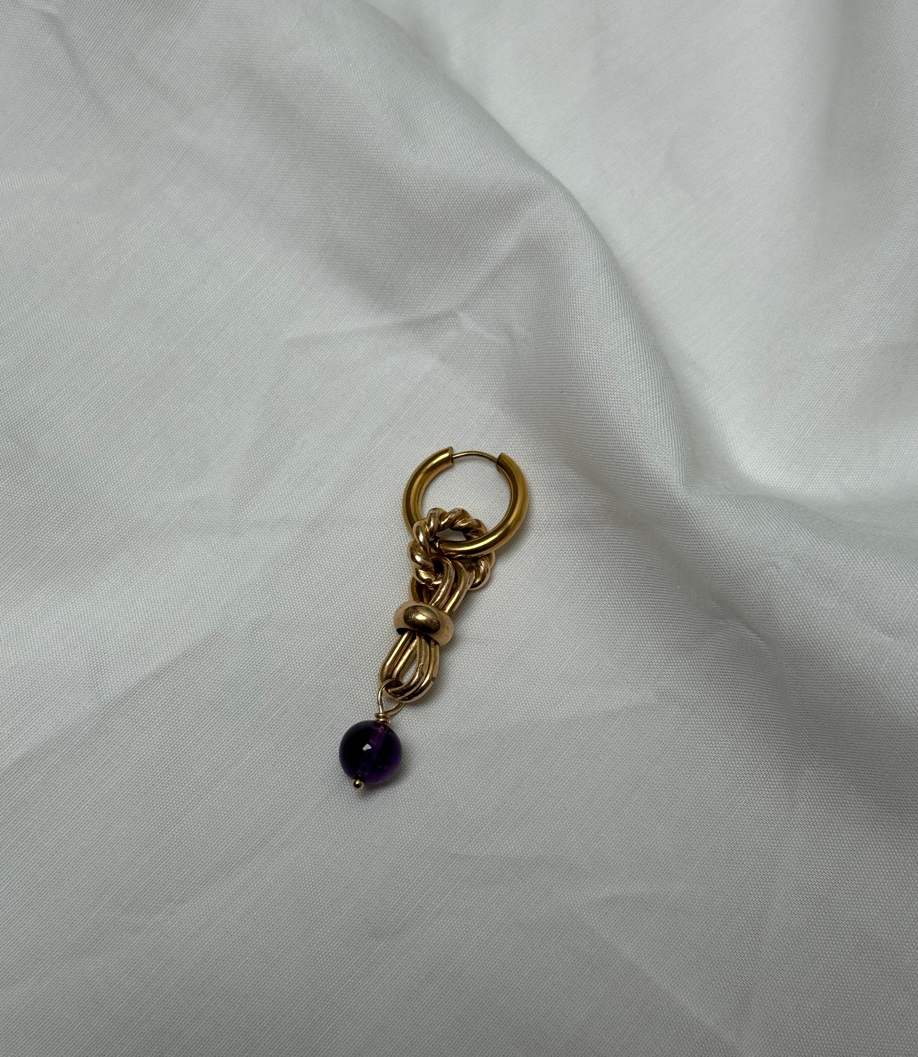 Mono créole dorée//chaîne & perle ronde améthyste