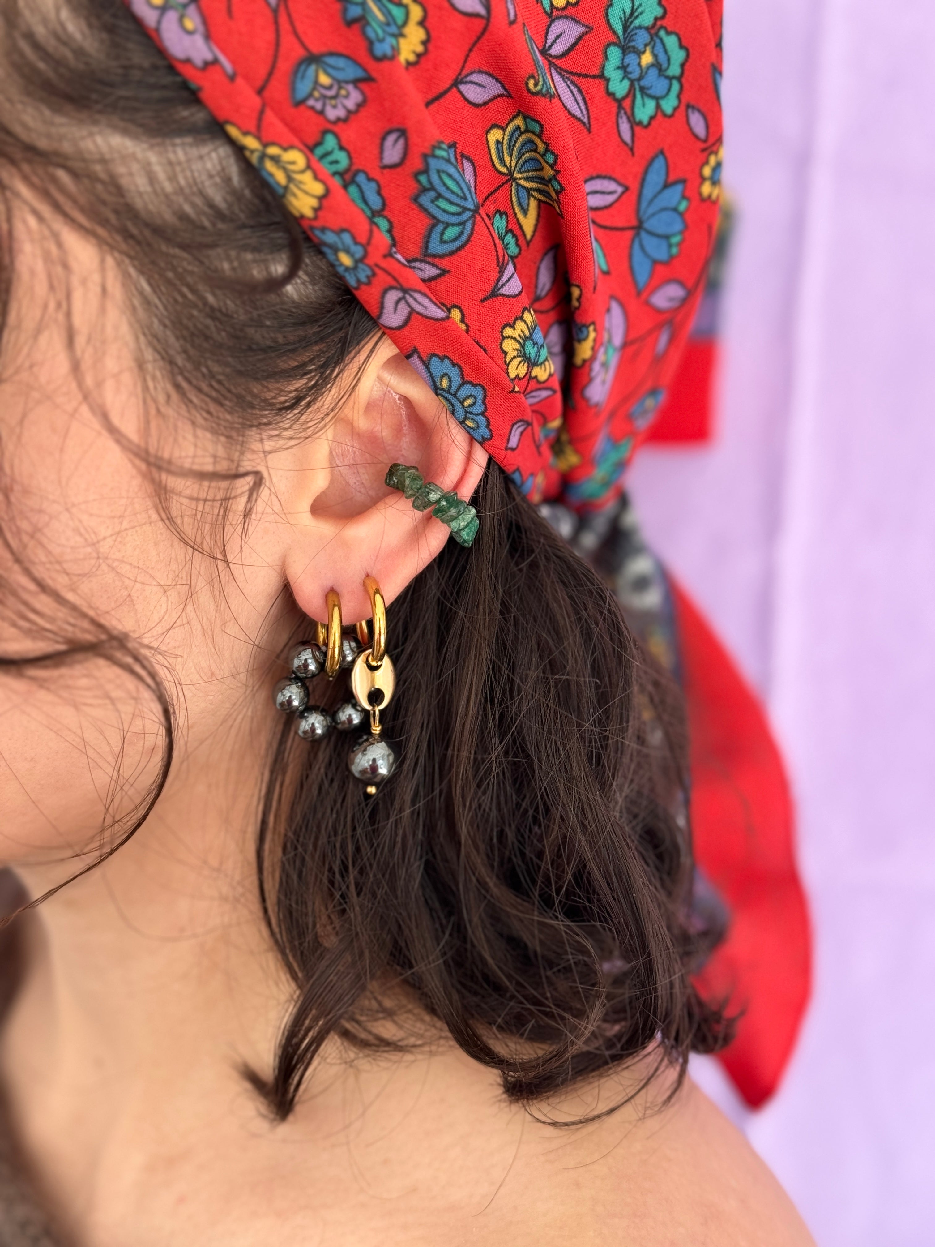 Paire petites créoles dorées & hématites