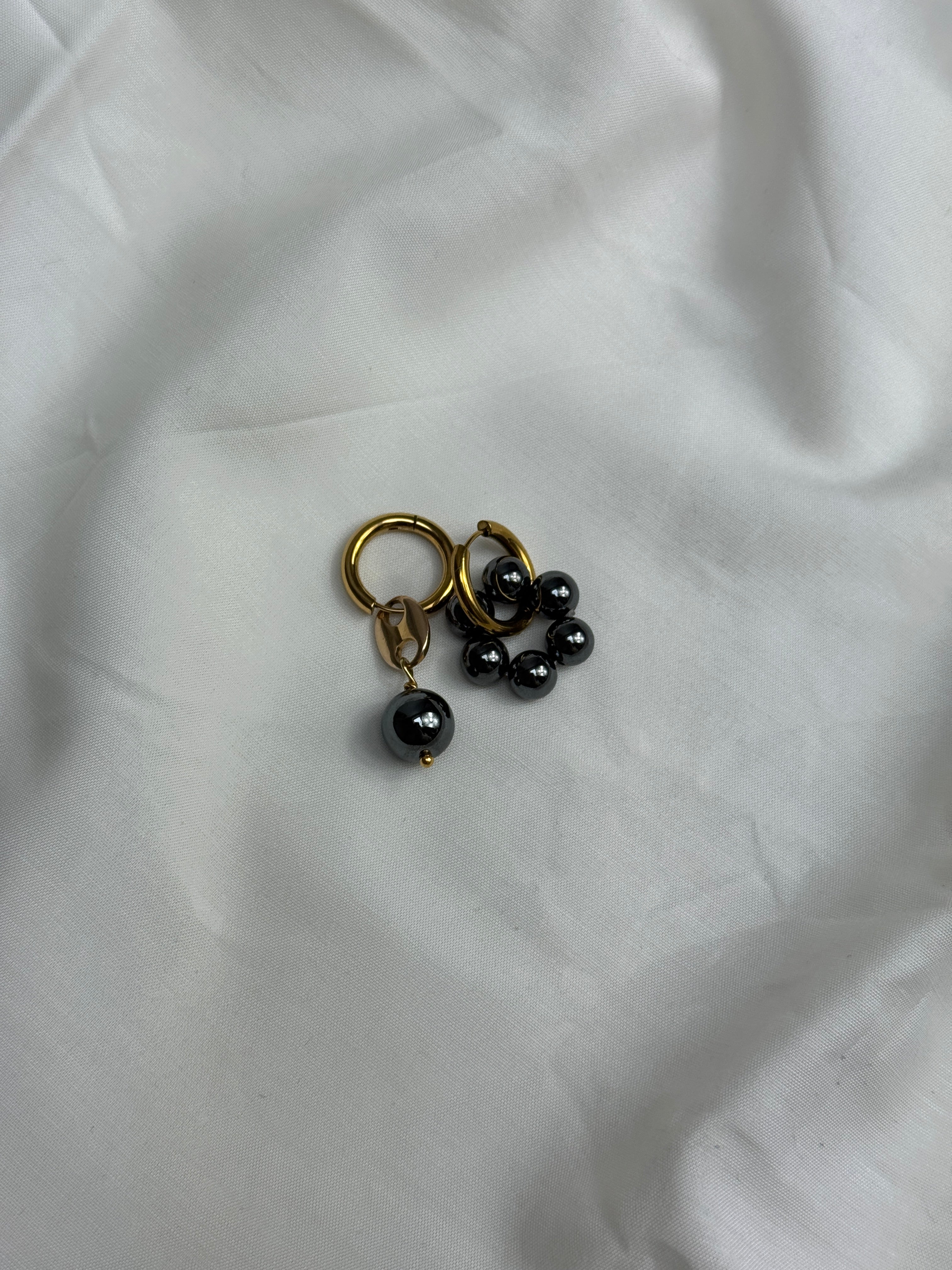 Paire petites créoles dorées & hématites